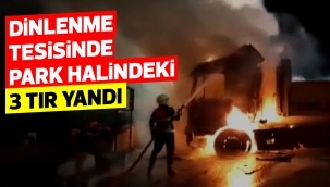 Dinlenme tesisinde park halindeki 3 TIR yandı