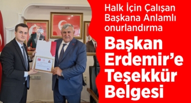 Başkan Erdemir’e teşekkür belgesi